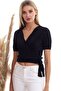 20333373   Pleated double breasted side tie short sleeve blouse black