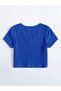 Women's Sax V-Neck Short Sleeve Crop T-Shirt, Lycra Ribbed Camisole Fabric - 4