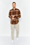Men Plaid Jacket Shirt, Brown - 3