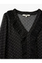 Polka Dot Semi Sheer Ruffle Detail Long Sleeve Button V Neck Chiffon Shirt - 5