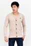 Men V-Neck Long Sleeve Embroidered Logo Knitted Cardigan, Beige