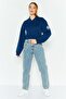 Women Crew Neck Long Sleeve Graphic T Shirt, Navy - 2