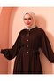 فستان فضفاض كبير الحجم بأزرار نصف مكسوة وحزام خصر بني مرير - 3