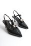 Women's Stiletto Open Back Buckle Detailed Low Heel Casual Shoes Luna Black