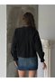Women's Black Stylish Lace Detailed Crop Woven Shirt - 4