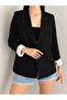 Double Breasted Collar Stripe Patterned Buttonless Blazer Jacket - 5