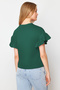 Zümrüt Yeşili %100 Pamuk Fırfır Detaylı Basic Bisiklet Yaka Örme T-Shirt TWOSS22TS2429 - 4