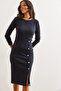 Women's Navy Blue Button Detail Slit Midi Stretchy Dress Elb- 19002256