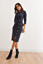 Women's Navy Blue Button Detail Slit Midi Stretchy Dress Elb- 19002256 - 3
