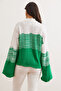 Women's Green Wave Patterned Color Transitional Knitwear Sweater Kzk- 19000950 - 6