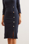 Women's Navy Blue Button Detail Slit Midi Stretchy Dress Elb- 19002256 - 6