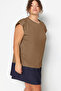Camel Crew Neck Basic 100% Cotton Knitted Plus Size Blouse Tbbss23Af00053 - 3
