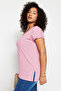 Pembe Relaxed V Yaka Yırtmaçlı %100 Pamuk Örme T-Shirt TBBSS22BF0036 - 4