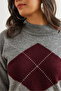 Women's Gray Diamond Patterned Half Fisherman Knit Sweater Kzk- 19000961 - 5