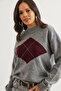 Women's Gray Diamond Patterned Half Fisherman Knit Sweater Kzk- 19000961