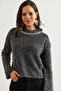Women's Anthracite Necklace Detailed Soft Textured Raster Pullover Kzk- 19000958 - 2