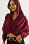 Women's Burgundy Hooded Double Breasted Modal Button Blouse Blz- 19002823 - 5