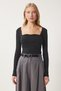 Women's Black Heart Neck Ribbed Knit Blouse GT00100 - 3
