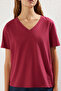 Bordo-Çok Renkli %100 Pamuk 2'li Paket Regular Kalıp Basic V Yaka  Örme T-Shirt TWOSS23TS00002 - 5