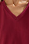 Bordo-Çok Renkli %100 Pamuk 2'li Paket Regular Kalıp Basic V Yaka  Örme T-Shirt TWOSS23TS00002 - 6