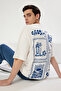 Ekru Oversize/Geniş Kesim Baskılı %100 Pamuk T-Shirt TMNSS25TS00031 - 8