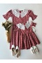 Vintage Scallop Collar Claret Red Floral Mother-Daughter Dress Combination (SOLD SINGLE) - 5