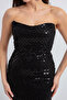 Women's Black Strapless Beaded Midi Evening Dress - 2