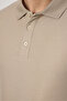 Lewin Men's Beige 100% Cotton Waffle Non-Shrink Stretch Fabric Slim Fit Long Sleeve Polo T-Shirt - 2