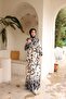 Women's Hijab Patterned Belted Long Viscose Dress