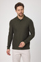 Men's 100% Cotton Waffle-Free Stretching Fabric Slim Fit Long Sleeve Polo T-Shirt - 7