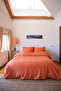 Luxury Hotel Series Single Elastic Sheet Striped Cotton Satin Duvet Cover Set Brick Color