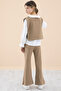 Coffee Collar Embroidered Shirt and Sweater Girl's 3-Piece Set 20267 - 6