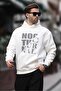 Ecru Printed Hooded Men's Sweatshirt with Pocket Detail 7062 - 2