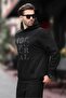 Black Printed Hooded Men's Sweatshirt with Pocket Detail 7062 - 3