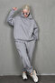 Dyed Gray Hooded Oversize Women's Tracksuit Suit Mg1905