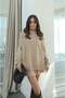 Camel Color Pleated Mini Skirt Fisherman Sweater Bottom Top Knitwear Set - 3
