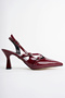 Women's Burgundy Patent Leather Buckle Heeled Shoes - 5