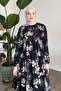 Liviza Pattern Tassel Detailed Chiffon Dress - Navy Blue - 3