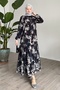 Liviza Pattern Tassel Detailed Chiffon Dress - Navy Blue - 4