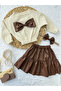 Girl & Baby Set Leather Skirt Bow Badi Bandana Set