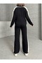 Women's Stylish Striped Detail Black Sweater Palazzo Pants Set of Two Knitwear - 8