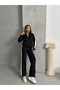 Women's Stylish Striped Detail Black Sweater Palazzo Pants Set of Two Knitwear - 6