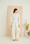 Ecru Lace Bow Ribbed Camisole Knitted Pajama Suit 7816 - 4