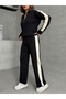 Women's Stylish Striped Detail Black Sweater Palazzo Pants Set of Two Knitwear - 4