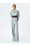 Women's Grey Ribbed Wide-Leg Sweatpants