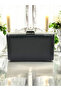 Black Wrinkled Skin Leather Metallic Color Chain Strap Evening Bag Wedding Engagement Graduation - 2