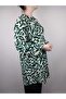 Women's Beige Green Tie-Up Neckline Button-Down Long Sleeve Sleeve Ankle Elastic Ribbed Oval Hem Tunic - 2