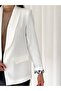 Double Breasted Collar Buttonless Pocket Pattern Lined Foldable Sleeve Blazer Jacket - 6