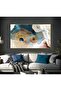 Hari̇kabi̇rev | Dark Blue-Gold Abstract Patterned Model | Framed Tempered Glass Table Single Horizontal