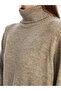 Beige Turtleneck Plain Long Sleeve Oversize Women's Knitwear Dress - 3